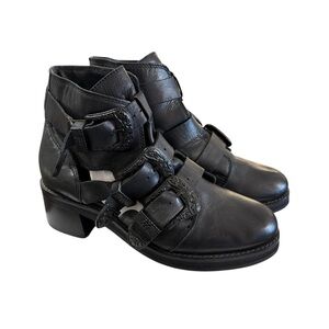 Topshop Womens Boots Black Leather Buckle Ankle "Marco" Sz. 38 8